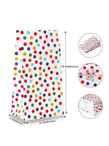 Set de 6 bolsas de regalo + 6 pegatinas, bolsas de regalo de papel kraft con lunares coloridos y pegatinas, diseño de lunares coloridos, bolsas de embalaje para galletas y dulces para fiestas, vacaciones y suministros de embalaje de regalo de cumpleaños