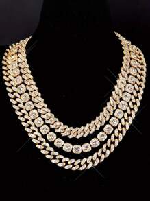 Bộ 3 dây chuyền xích dày phong cách Hip-Hop dành cho nam, trang sức hợp kim kẽm kim cương phong cách đường phố, phụ kiện thời trang cho tiệc tùng, sinh nhật, ngày của cha, ngày lễ tình nhân, quà tặng lễ tạ ơn - Nhiều màu - Xem 10