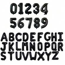 16 英寸黑色字母和数字气球铝箔氦气黑色字母派对气球聚酯薄膜气球字母和数字气球铝箔适用于生日婚礼周年派对装饰 - 黑色 - 查看 1