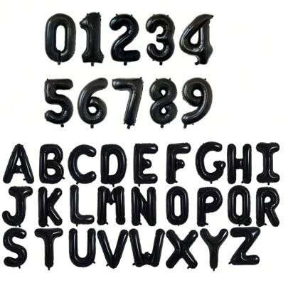 16 英寸黑色字母和数字气球铝箔氦气黑色字母派对气球聚酯薄膜气球字母和数字气球铝箔适用于生日婚礼周年派对装饰