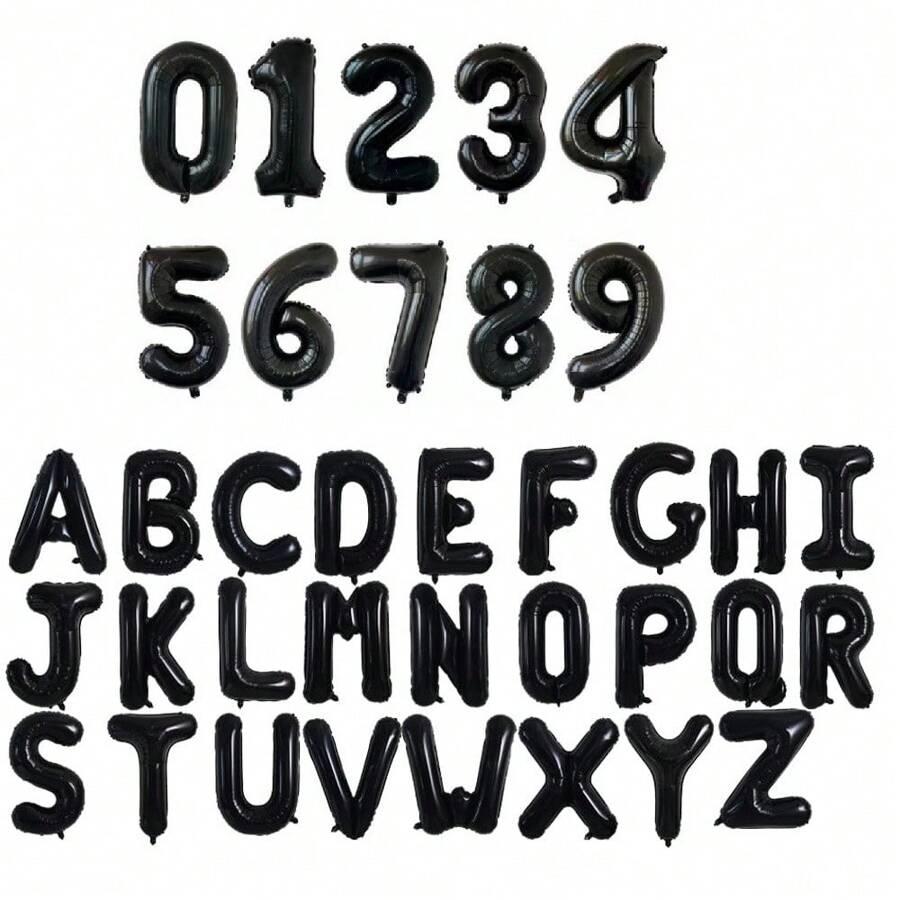 16 英寸黑色字母和数字气球铝箔氦气黑色字母派对气球聚酯薄膜气球字母和数字气球铝箔适用于生日婚礼周年派对装饰 - 黑色 - 查看 1