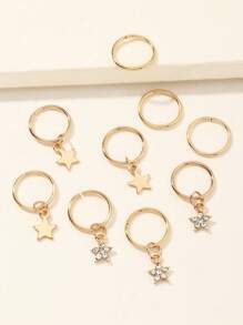 6/9/11 件时尚蝴蝶、星星、硬币吊坠编织发圈，适合时尚女孩 - 彩色 - 查看 6