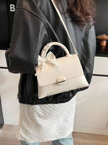 Fashionable Solid Color Women PU Handbag Versatile Solid Shoulder Bag Crossbody Bag Minimalist Square Bag - Beige - View 5