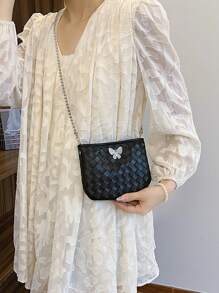 2025 New Fashion Woven Butterfly Decor Shoulder Handbag, Chic Small Square Crossbody Bag For Women