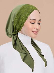 1pc New Solid Color Women Chemotherapy Cap With Lace Trim, Muslim Headscarf Turban Cap - A - View 11