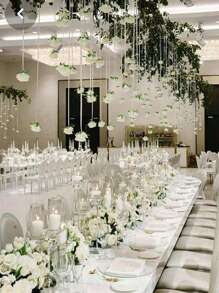 20 Pieces Each Wedding Decoration Hanging White Roses, Rose Waterfall Set With 10 White Roses + 10 Rolls Of 500cm Ribbon For DIY Wedding Decorations, Bridal Showers, Wedding Bouquets, Table Decorations, And Ceiling Decorations, Bridal Gift Party Birthday Supplies