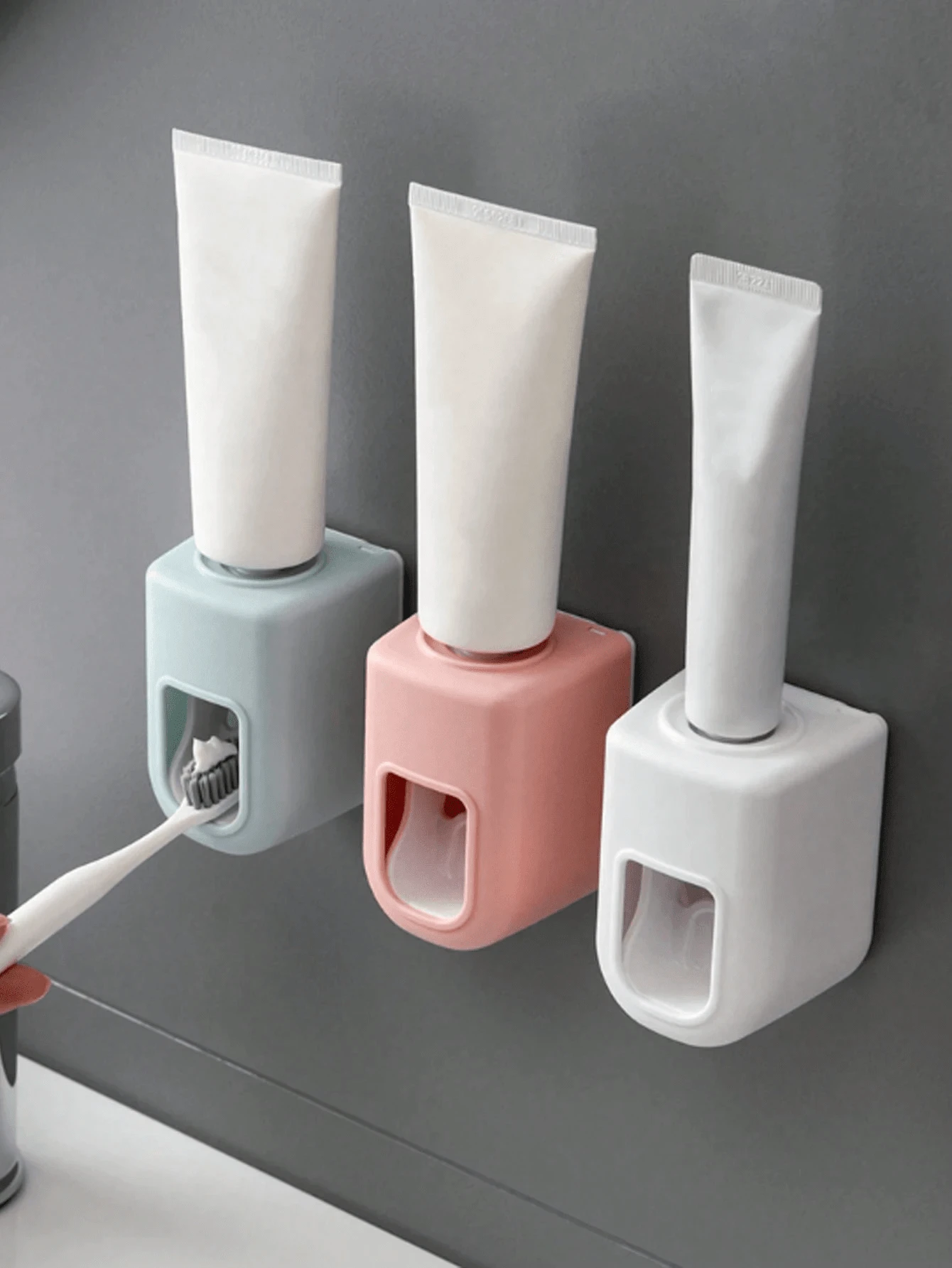 1 Straddle Wall Mounted Automatic Toothpaste Extruder Slouchy God Tool Bathroom Toilet Wall No-Drill Automatic Toothpaste Dispenser - Wall-Mounted Toothbrush Holder With Squeezer - No Power Required - Plastic Bathroom Accessory For Simplified Toothpaste Dispensing