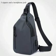 Men Bag Fashion New Solid Color Men Chest Bag Outdoor Casual Fashion One Shoulder Crossbody Bag Nylon USB Charging Shoulder Bags - Grey - View 1
