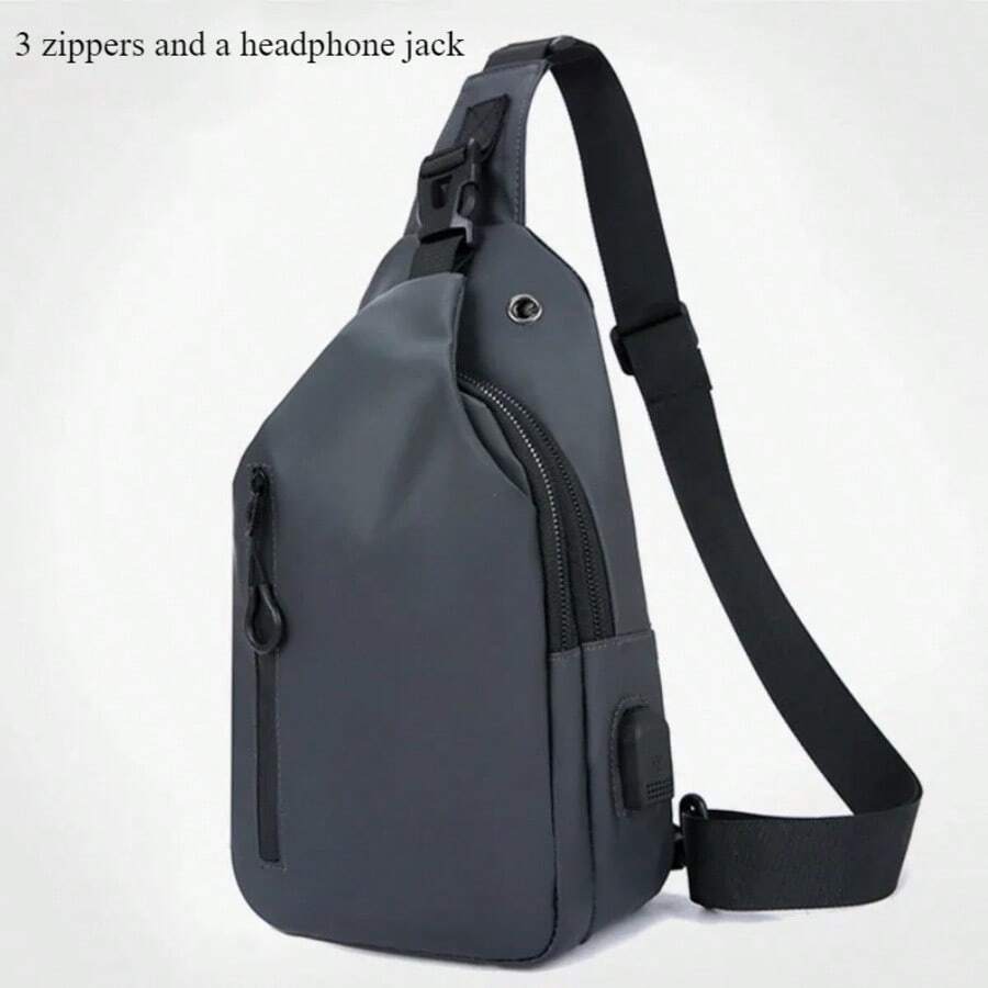 Men Bag Fashion New Solid Color Men Chest Bag Outdoor Casual Fashion One Shoulder Crossbody Bag Nylon USB Charging Shoulder Bags - Grey - View 1