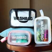 1 Pc Pvc Makeup Bag With A Small Body And Large Storage Capacity,Portable Women's Travel Transparent Waterproof Wash Bag, Storage Bag, Handbag Bag, Multi-Functional Travel Makeup Wash Bag,One Bag Is Versatile And Convenient For Daily Life, Cold Resistant, Waterproof Material, Semi Transparent Frosted Design, Beauty And Makeup Tools