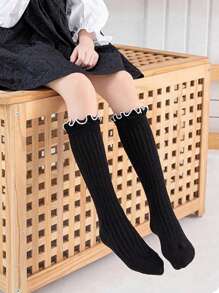 2 Pairs Girls Lace Frill Edge Knee High Socks, Korean Sweet JK Style Lolita Princess Long Socks, Suitable For Dresses And Mary Jane Shoes - Multicolor - View 4