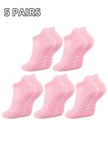 5 Pairs Solid Color High-Quality Breathable Mesh Socks, Comfortable, Wear-Resistant, Non-Slip Silicone Bottom Design, Suitable For Men & Women, Spring/Summer, Essential For Pilates & Yoga