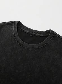 Shwiy 男士休闲水洗复古效果短袖T恤，饰有赛车元素印花和芝加哥23号星形图案，适合日常穿着、街头风格以及春夏穿着。 - 黑色 - 查看 7