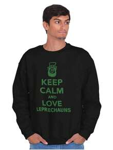 BRISCO BRANDS St Patrick's Day Graphic Fleece Lined Crewneck Pullover Sweatshirt Saint Paddy's Day Funny Sarcastic Keep Calm And Love Leprechauns Casual Everyday Cotton Printed Thermal Lined Jumper - 黑色 - 查看 1
