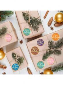 500pcs/Roll Birthday Graffiti Self-Adhesive Stickers, 1 Inch Round, 18 Patterns, Black Print/Colorful Foil, Birthday Party Decoration, Gift Wrapping, Envelope Card, Commercial DIY Decor Labels, PVC Waterproof Sealing Stickers - Multicolor - View 4