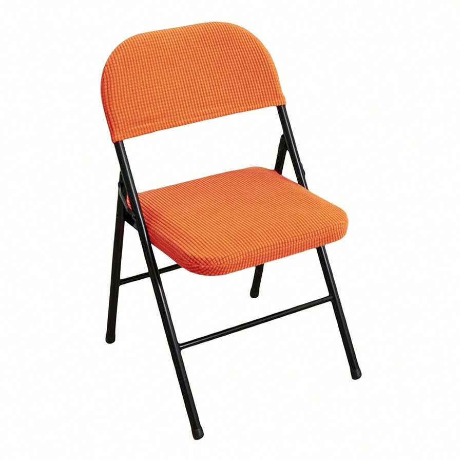 Folding Dining Chair Seat And Back Cover Set Solid Color Jacquard Stretch Chair Slipcover Home Decoration Chairs Not Included - Orange - View 1