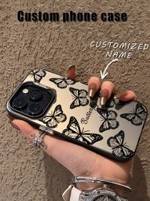 1pc Customizable Phone Case With Letter Name, Butterfly Pattern, Compatible With Samsung And IPhone 16/15/14 Plus/13 Pro/12 Pro Max/11/7P/XS/XR, Hard PC Material, Scratch-Resistant, Fingerprint-Proof, Suitable For Personal, Partner, Family, Friend, Couple, Sister, Birthday, Anniversary Gift