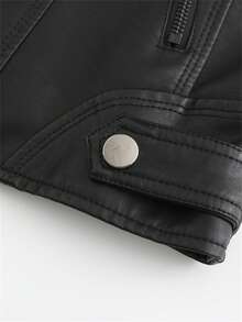 Women Slim Leather Jacket, Lightweight Spring Autumn Coat, Stand Collar Faux Leather Moto Jacket