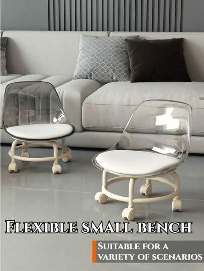 带脚轮的旋转凳，亚克力可移动靠背椅，带轮子的便携式紧凑型家用凳