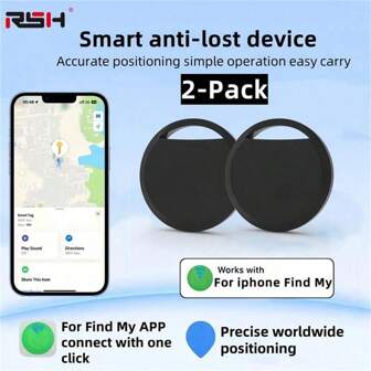 RSH 2 包智能标签物品查找器，适用于 IOS 查找我的（仅兼容 Apple，不适用于 Android），行李追踪器标签，钱包追踪器，手机查找器，CR2032 可更换电池，无需网络，无需安装 APP，永久免费