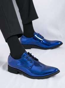 Men's British Style Pointed Toe Formal Dress Leather Shoes - Blue - View 2