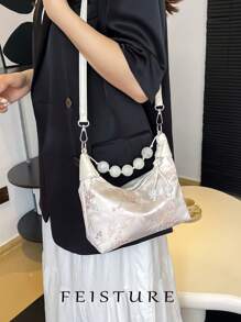 1pc Solid Color Nylon Fabric Chinese Style Embroidered Tote Bag, Suitable For Shopping, Dating, Women's Gift, Suitable For Office Ladies, Ideal For Office, College, Work, Commuting - White - View 6