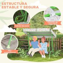 AIYAPLAY Columpio de Jardín Exterior para Niños de +3 Años Balancín de Jardín Exterior de 2 Plazas con Toldo Ajustable Arnés de Protección y Estampados Bonitos 112x75x120 cm - Verde - Ver 3