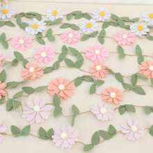 Handmade 1pc Floral Pennant Garland, Spring Flower Themed Birthday, Boho Style Pink, White, Orange, Purple Hanging Decoration, For Bedroom Decor And Photo Background