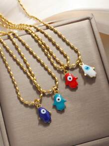 1pc Stylish Collarbone Chain Necklace With Devil's Eye & Palm Pendant, New Fashion Jewelry For Women, Suitable For Daily Wear, Festivals And Gifts