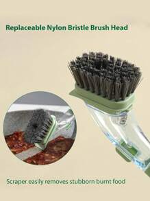 3 件装皂液控制洗碗刷，带手柄和 2 个可互换头，防刮洗碗刷分配刷垫皂液器垫圈套装，适用于清洁厨房碗碟、锅、平底锅、水槽