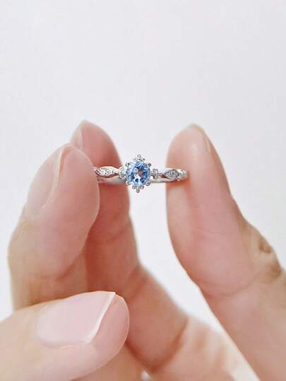 1개 S925 스털링 실버 아쿠아마린 링, 여성을 위한 고급 보석 장신구, 프로포즈, 약혼에 이상적