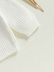 Suéter de otoño para bebé pequeño, jersey de punto de manga larga con cuello redondo y bordado de letras de golf - Blanco - Ver 6