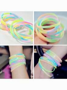 100pcs/50pcs/10pcs Assorted Fluorescent Silicone Bangle Bracelet, 3mm Glow Band For Couples, Suitable For Birthday, Party, Festival, Battery-Free, Silicone Material, Sports-Style Jewelry