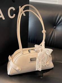 1pc Women Solid Color PU Shoulder Bag, Baseball/Bowling Bag Shape, With Scarf Decor, Suitable For Festival, Dating, Gift - Multicolor - View 10