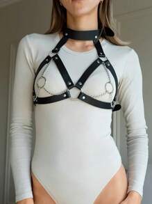 1PC Women Fashion Harness Belt Chest Harness Corset Leather Lingerie Bondage Lingerie Goth Fetish Clothing Harness Women Accessories - Black - View 3