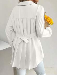 女士后背褶腰休闲长袖衬衫，畅销商品