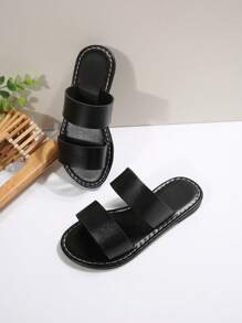 1 Pair Simple Open Toe Sandals With 2 Straps Design