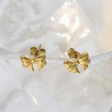 1 Pair Cute Bowknot Stainless Steel Stud Earrings, Suitable For Daily Wear For Girls