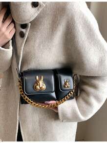 2025 New Fashion Rabbit Design Motorcycle Crossbody Bag, Women Spring Shoulder Chain Underarm Bag Stylish Sling Bag - Black - View 5