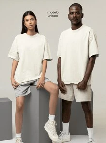 Oversized T-Shirt Turtleneck Unisex Streetwear 100% Cotton Urban Style Workout Casual Black And Off Whte Printed - 香檳色 - 查看 4