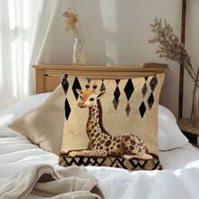 1 件躺卧长颈鹿印花柔软天鹅绒装饰抱枕套，单面图案 45*45 厘米，适用于客厅、卧室、沙发、家居、礼物 - 彩色 - 查看 9