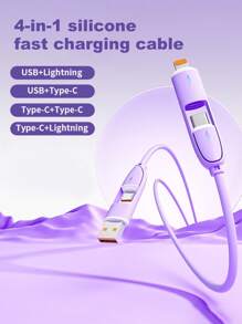 Durcord 四合一 66W/100W（最大）/27W 快充线，兼容多种手机，硅胶充电线，安卓/Type-C USB 设备，便携式充电器，兼容 17/16/15/14/13/12/11/S24/S23/S22/S21、vivo 等机型，通用高效充电适配器 - 彩色 - 查看 3