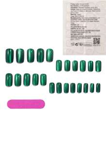 24 Peças Unhas Falsas Quadradas de Olho de Gato Verde Reutilizáveis para Manicure, Unhas Adesivas, Suprimentos de Unhas - Verde - Visão 2