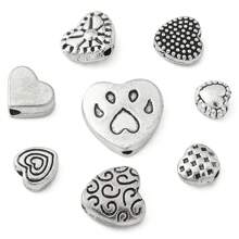 80 piezas de cuentas de aleación tibetana en forma de corazón, cuentas vintage con forma de corazón, cuentas espaciadoras de corazón de plata antigua a granel para hacer joyas y pulseras