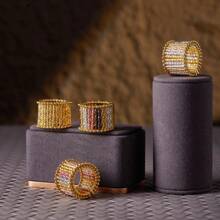 Conjunto de 4 piezas hecho a mano con tubo de cobre tricolor italiano, combinación con collar de doble de cuentas, pulsera, aretes y anillo abierto, adecuado para uso en fiestas de damas, regalo para Ramadán