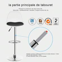 Lot de 2 tabourets de bar, tabouret de bar rembourré avec structure en acier, dossier, chaises de cuisine réglables en hauteur avec repose-pieds, tabouret de comptoir rotatif à 360° pour cuisine, salon, salle à manger - Blanc+Noir - Voir 2