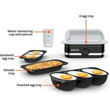 KRUPS: Cocina de huevos de plástico y acero inoxidable, 6 huevos de 400 W, duro, mediano y suave, hervido, escalfado, revuelto, tortillas, color negro - 1 - Ver 3