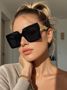 1 Pair Square Full Frame Fashion Sunglasses, Suitable For Sports, Fishing, Vacation, Travel, Driving, Street, Beach, UV Protection, Exercise, Outdoor Activities, Golf, Driving, Holiday Outfit, Outdoor Outfit, Hiking, Street Fashion Accessories, Party, Sun Protection Fashionable Shade Elegant Outfit Family Outings Travel Vacation Holiday For Summer Beach Vacation,Outdoor,Travel - 彩色 - 查看 1