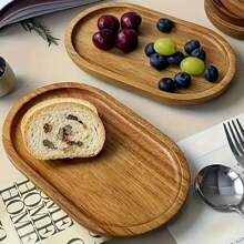 2pcs Elegant Wooden Serving Tray, Breakfast Tray, Wooden Tray, Acacia Wooden Tray, Multifunctional Snack Tray, Cake Tray, Bread Tray, Perfect For Coffee Table Desserts, Cakes& Snacks Ideal For Restaurants & Kitchens, Multi-Purpose, Bathroom Accessories, All Seasons