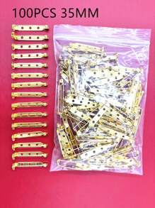 100pcs Metal Brooch Back Set, Silver Pin Bars With Clasp, For Badge, Jewelry Making And DIY Crafts, With Transparent Storage Bag - Gold - View 3